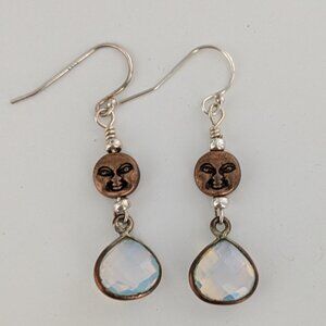 Earrings sterling and Copper Face and Moonstone Dangle